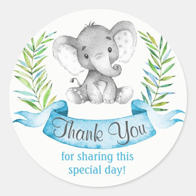 Sticker Rond Aquarelle Elephant Boy Merci (Devant)