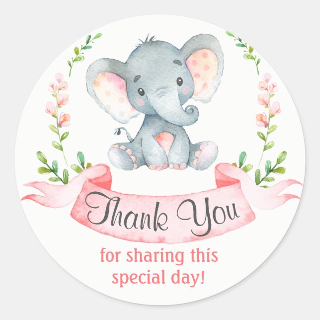 Sticker Rond Aquarelle Elephant Girl Merci (Devant)