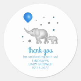 Sticker Rond Aquarelle Eléphants Garçon Baby shower Merci