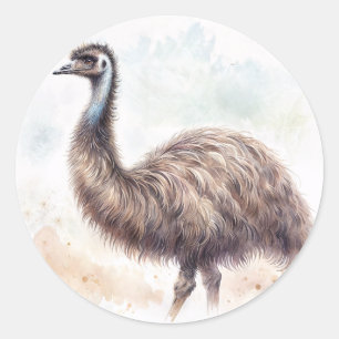 Sticker Rond Aquarelle Emu Bird