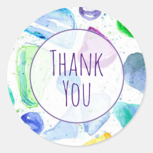 Sticker Rond Aquarelle en verre marin Merci personnalisé