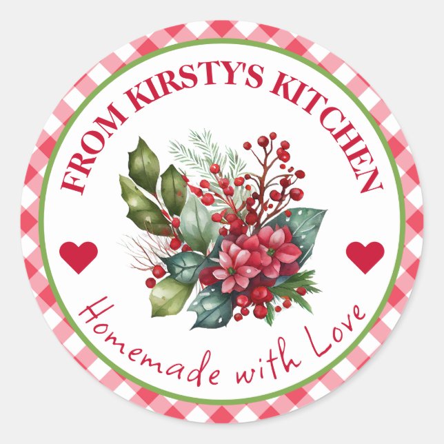 Sticker Rond Aquarelle En vichy Cranberries (Devant)