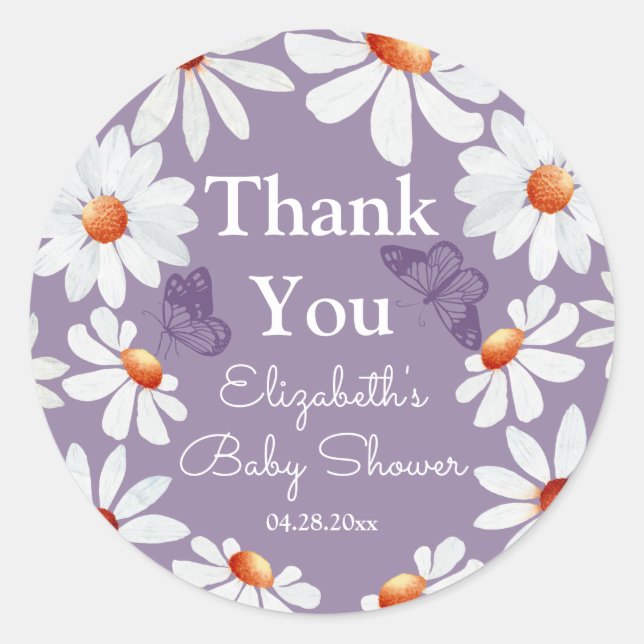 Sticker Rond Aquarelle et Baby shower papillon (Devant)