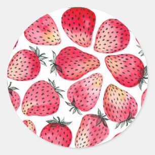 Sticker Rond Aquarelle et encre de fraises
