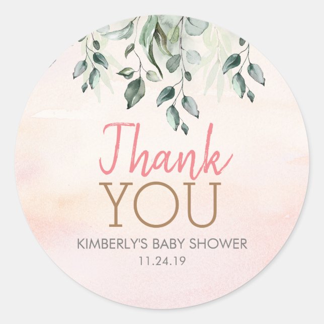 Sticker Rond Aquarelle et verdure rose (Devant)