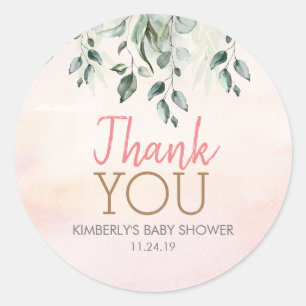 Sticker Rond Aquarelle et verdure rose