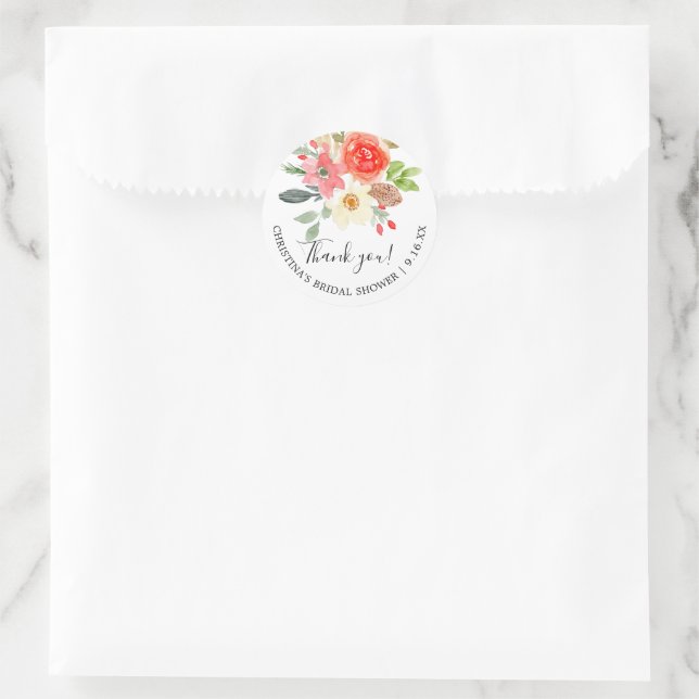 Sticker Rond Aquarelle Été Fête des mariées Florale Merci (Sac)