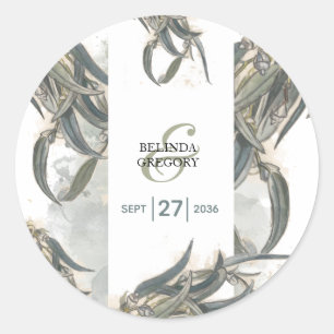 Sticker Rond Aquarelle Eucalyptus Feuille Mariage vert