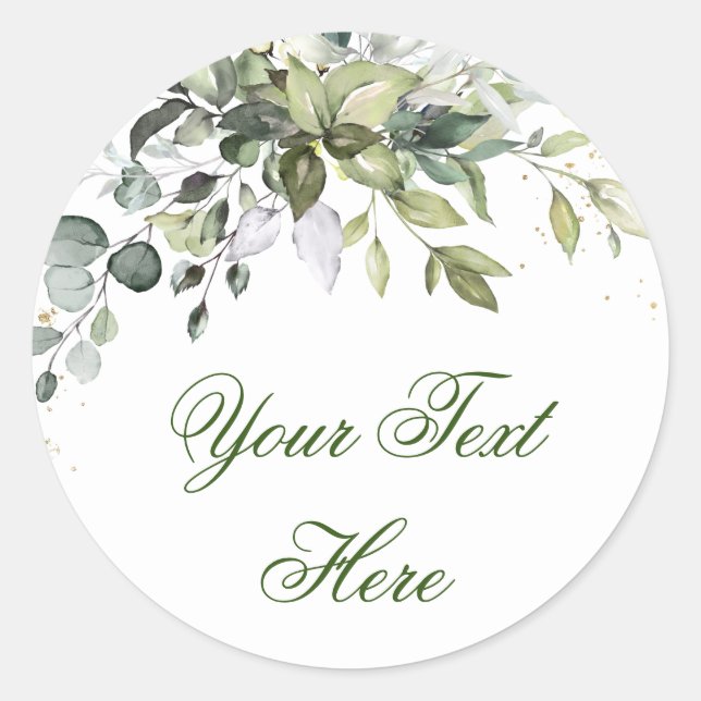 Sticker Rond Aquarelle Eucalyptus Merci Mariage vert (Devant)