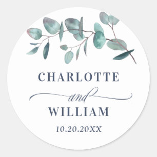 Sticker Rond Aquarelle Eucalyptus Merci Mariage vert