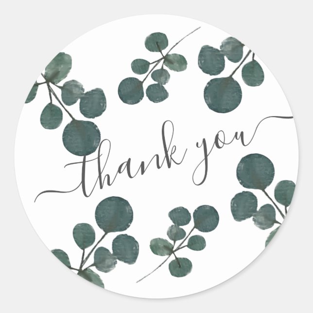 Sticker Rond Aquarelle Eucalyptus Merci vert (Devant)
