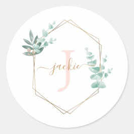 Sticker Rond Aquarelle Eucalyptus Monogramme du cadre