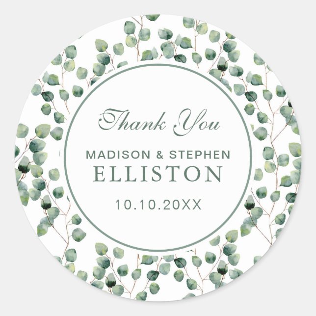 Sticker Rond Aquarelle Eucalyptus Motif feuille | MERCI (Devant)