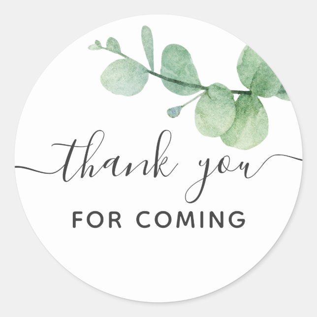 Sticker Rond Aquarelle eucalyptus script merci d'être venu (Devant)