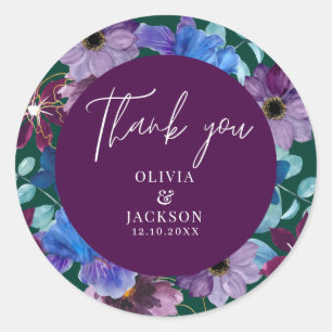 Sticker Rond Aquarelle Eucalyptus Vert Mariage Thankyou
