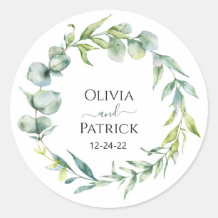 Sticker Rond aquarelle eucalyptus vert menthe classique rond st