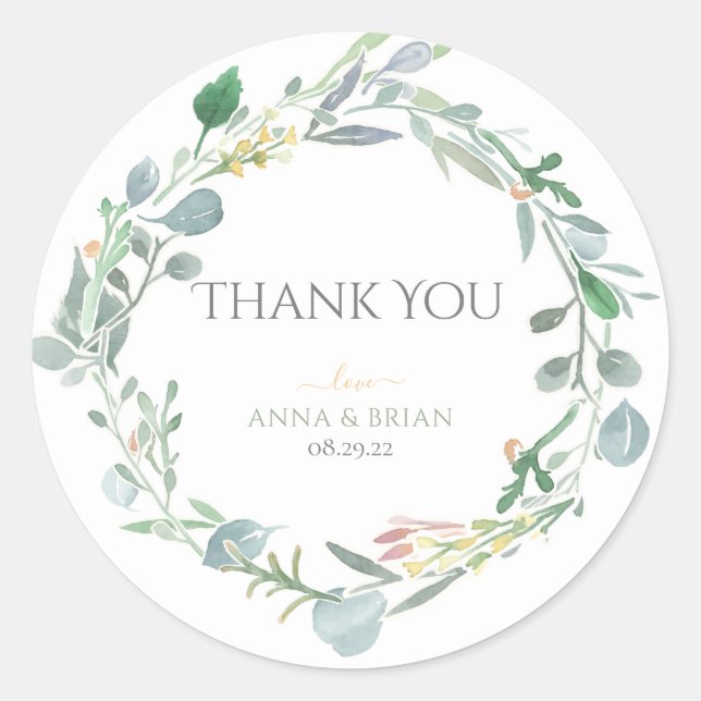 Sticker Rond Aquarelle Eucalyptus Wreath Mariage vert (Devant)