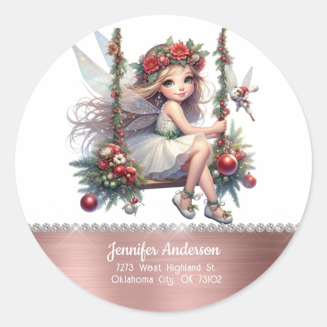 Sticker Rond Aquarelle Fée de Noël (Devant)