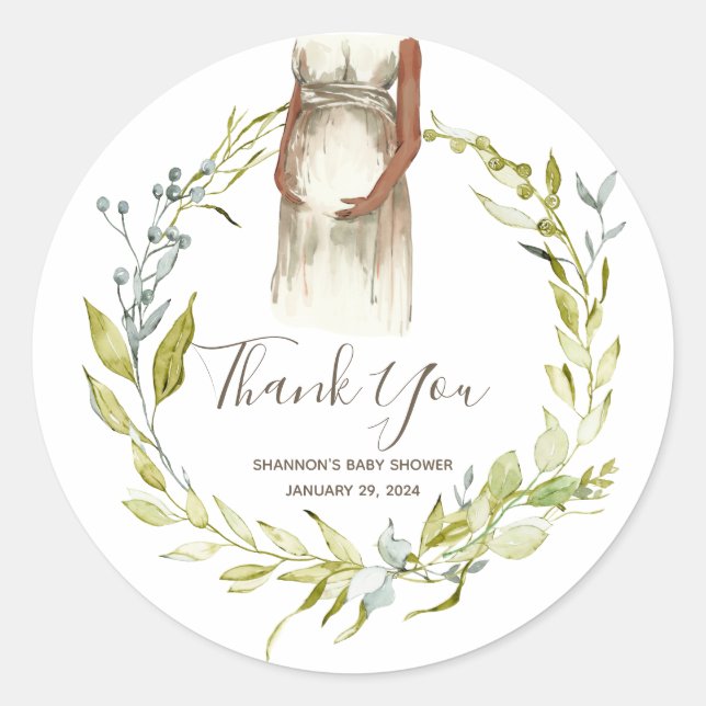Sticker Rond Aquarelle femme enceinte Baby shower Favoriser (Devant)