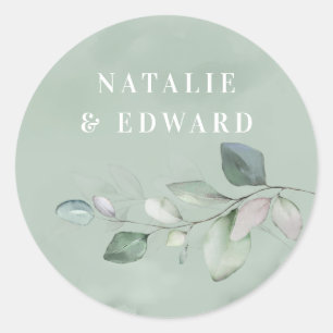Sticker Rond Aquarelle feuillage faveur mariage