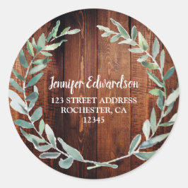 Sticker Rond Aquarelle feuille bois rustique adresse de retour