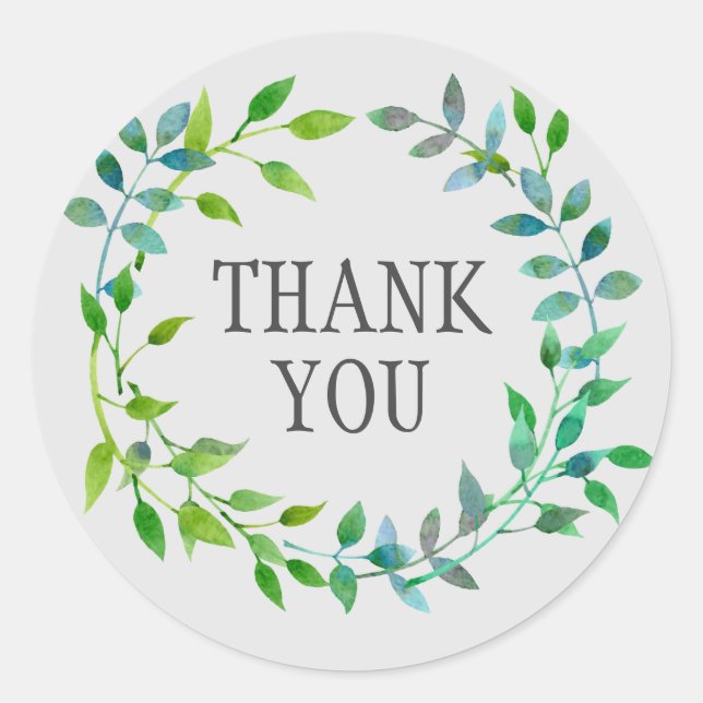 Sticker Rond Aquarelle Feuille verte | MERCI (Devant)