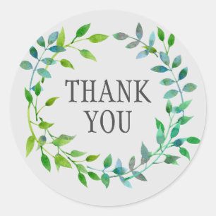 Sticker Rond Aquarelle Feuille verte   MERCI