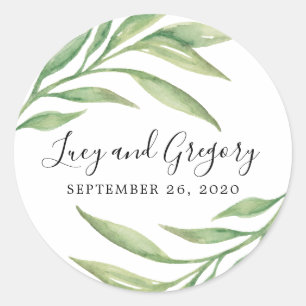 Sticker Rond Aquarelle Feuilles botaniques Faveur de mariage
