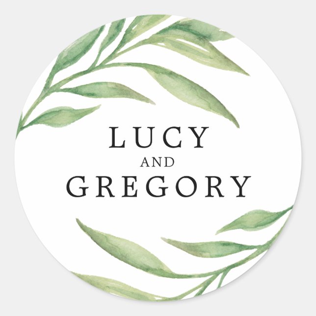 Sticker Rond Aquarelle Feuilles botaniques | Faveur de mariage (Devant)