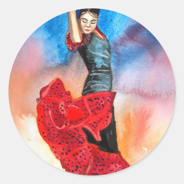 Sticker Rond Aquarelle FLAMENCO DANCER (Devant)