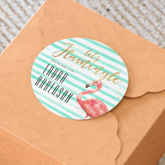 Sticker Rond Aquarelle flamingle Mint | FÊTE DES MARIÉES (Créateur téléchargé)