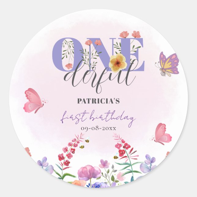 Sticker Rond Aquarelle Fleur de naissance florale Premier Anniv (Devant)
