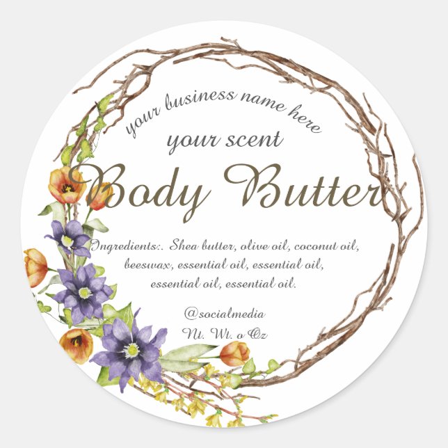 Sticker Rond aquarelle fleur fleur couronne beurre (Devant)