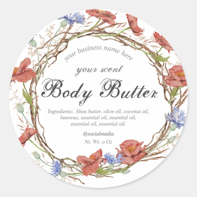 Sticker Rond aquarelle fleur sauvage couronne beurre (Devant)