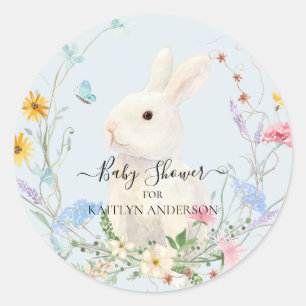 Sticker Rond Aquarelle Fleur Sauvage Floral Lapin Abeille Papil