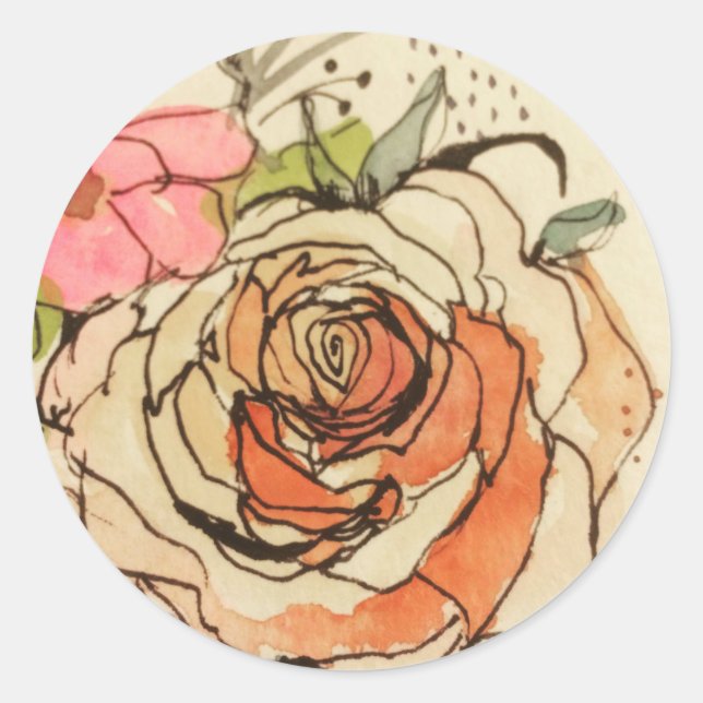 Sticker Rond Aquarelle fleurie 3 (Devant)