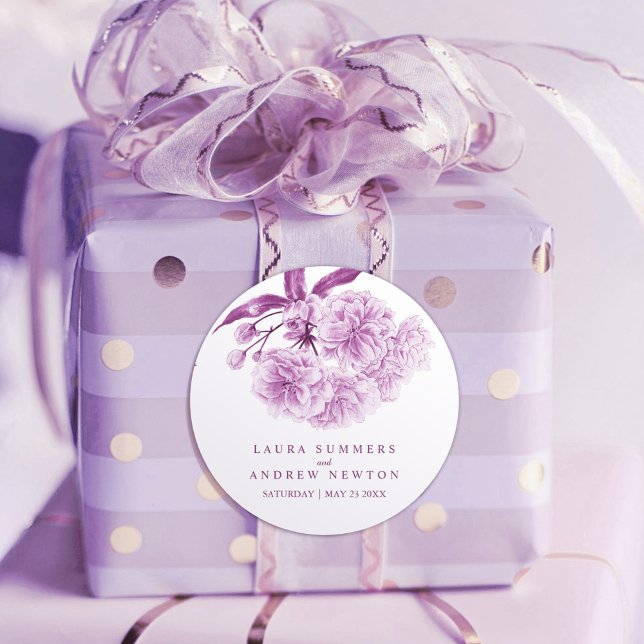 Sticker Rond aquarelle fleurie mariage violet (Créateur téléchargé)