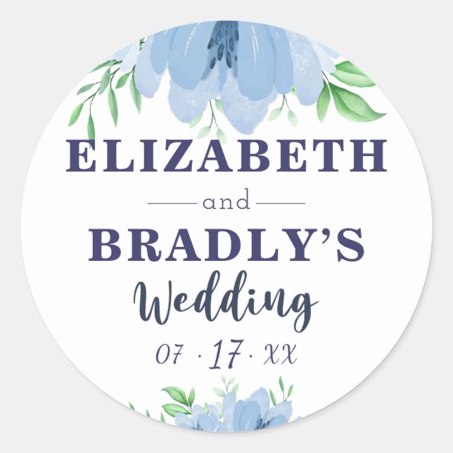 Sticker Rond Aquarelle Fleurie Verdure Dusty Marine Mariage ble (Devant)
