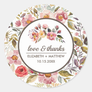 Sticker Rond Aquarelle Fleurs d'automne Mariage