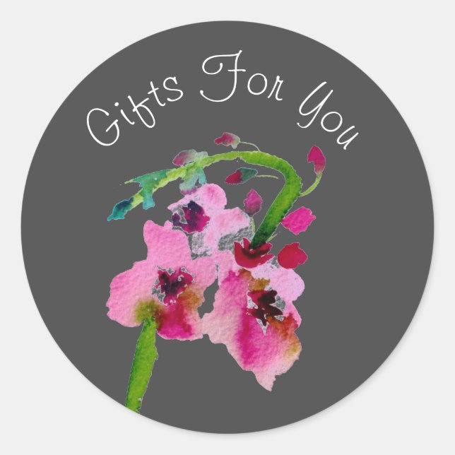 Sticker Rond Aquarelle fleurs design Cadeau marque d'affaires (Devant)