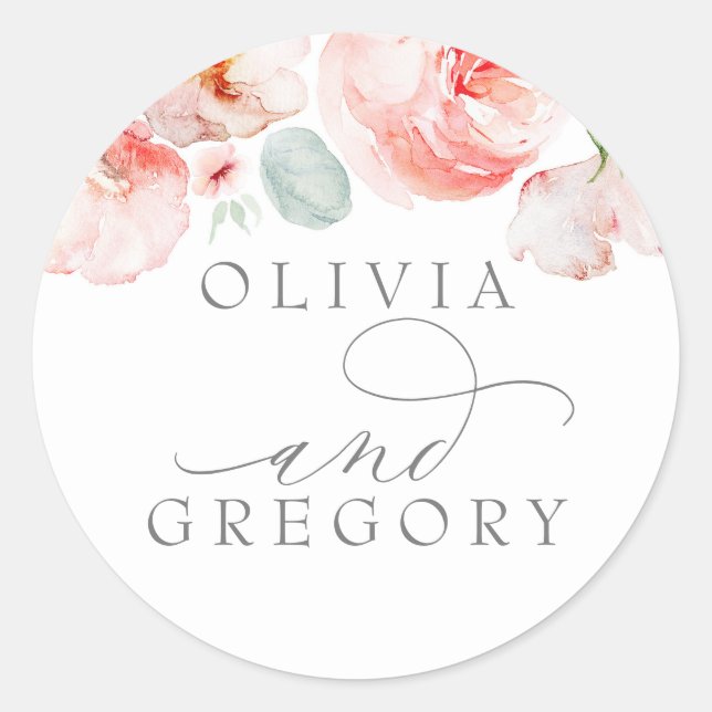 Sticker Rond Aquarelle Fleurs Élégant Mariage rose doux (Devant)