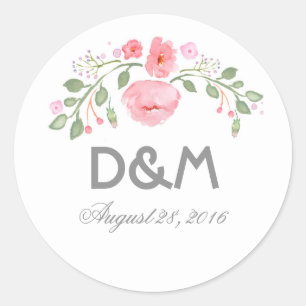 Sticker Rond Aquarelle Fleurs Mariage romantique