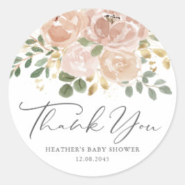 Sticker Rond Aquarelle Fleurs Mauve Baby shower Merci