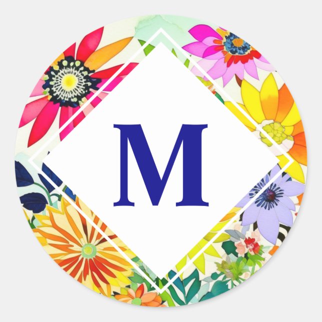 Sticker Rond Aquarelle Fleurs Monogrammes (Devant)