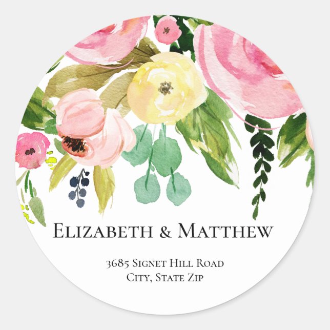 Sticker Rond Aquarelle Fleurs Retourner Adresse Classic Rond St (Devant)
