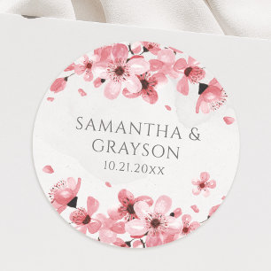 Sticker Rond Aquarelle fleurs rose cerisier