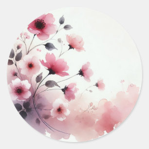 Sticker Rond Aquarelle Fleurs roses Pétale Pétale Press Co