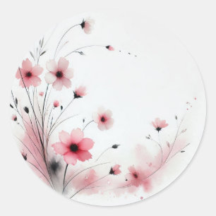 Sticker Rond Aquarelle Fleurs roses Pétale Pétale Press Co