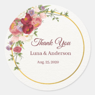 Sticker Rond Aquarelle Fleurs tropicales et Mariage de verdure