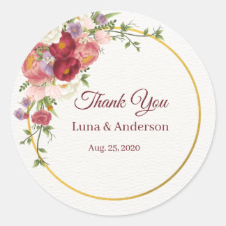 Sticker Rond Aquarelle Fleurs tropicales et Mariage de verdure